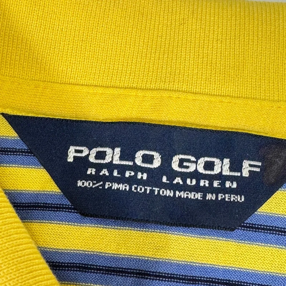 Polo Golf Ralph Lauren Mens L Yellow Blue Striped Pima Cotton Golf Polo Shirt